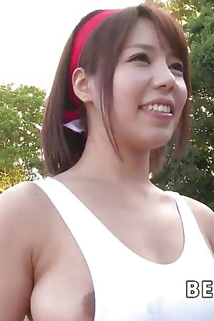 A gang of Japanese individuals engage in sexual activities outside featuring Sara Saijo, labeled as 'XXX'.