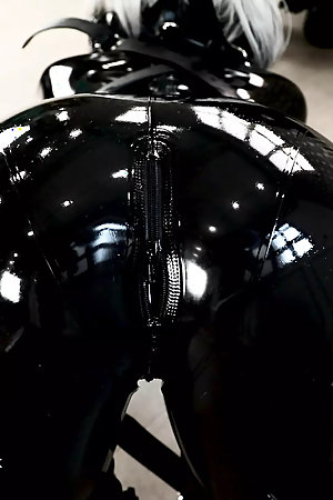 Rubber puppy is connected to a thick leash for a friendly walk